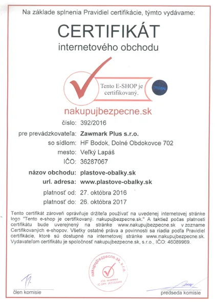 Certifikát internetového obchodu nakupujbezpecne.sk