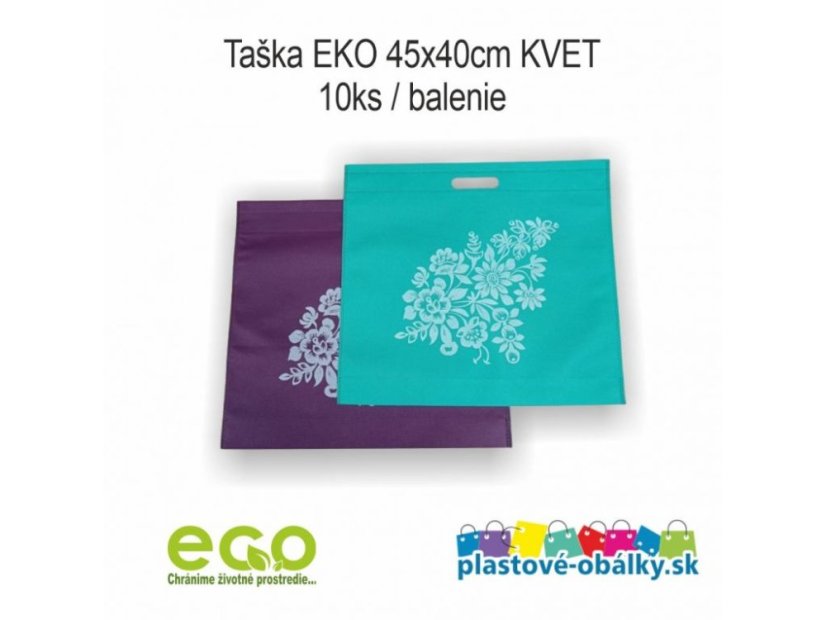 Taška z netkanej textílie 45 × 40 × 8 cm, potlač kvet, 10 ks – fialová – s potlačou – záber 2
