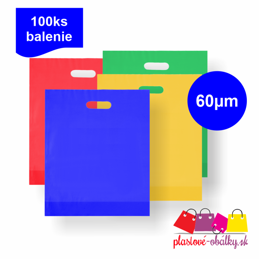 Tašky HDPE C-výsek 30 × 35 cm, 60 µm, 100 ks – farebné tašky s C-výsekom