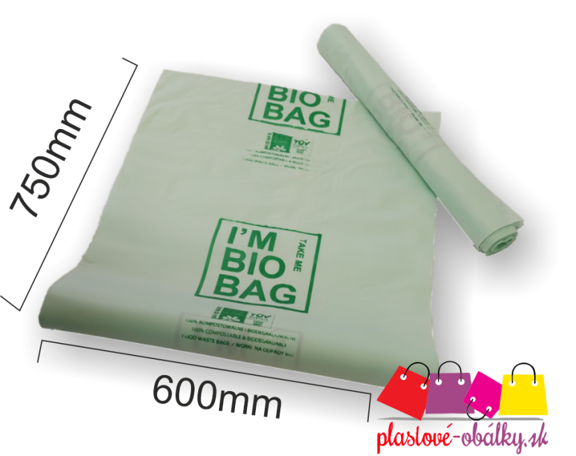 Bio vrecia na odpad 60 L, 21 µm, rolka 10 ks – rozmer 600 × 750 mm