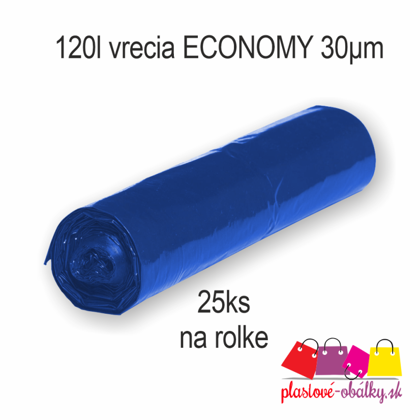 Vrecia na odpad 120 L ECONOMY, 30 µm – modrá