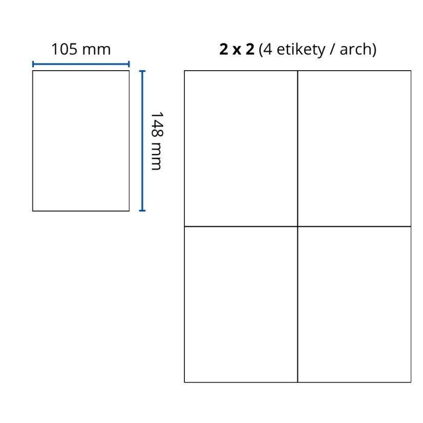 Print etikety, balenie 100 ks – 105x148mm 100ks/bal - 4ks/hárok extra lepidlo