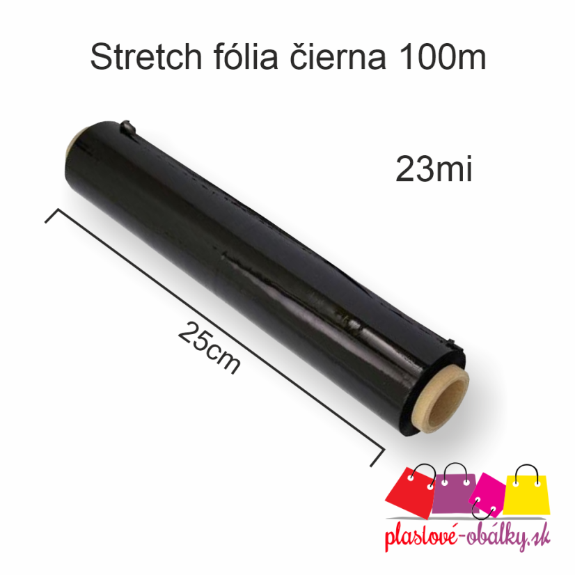 Stretch fólia 23 µm, šírka 25 cm, návin 100 m – čierna