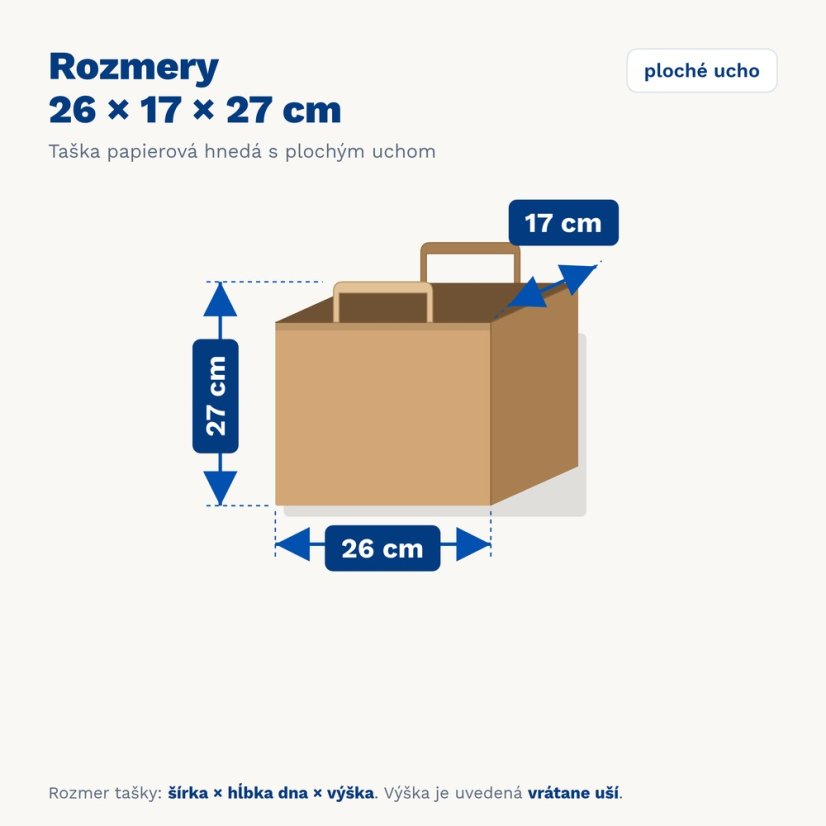 Papierové tašky hnedé s plochým uchom – rozmer 26 × 17 × 27 cm