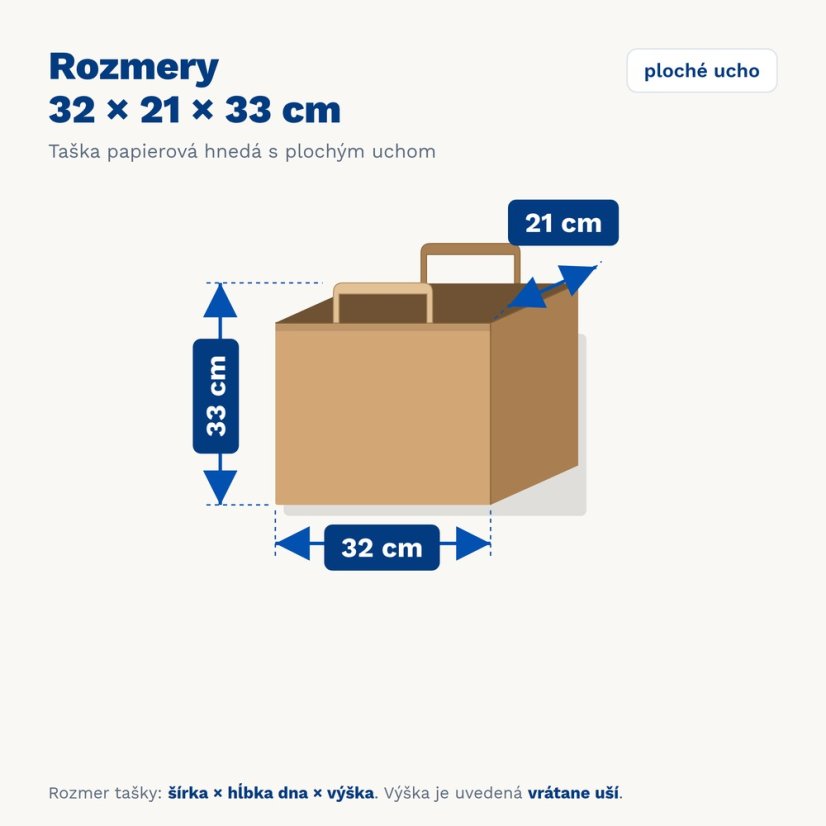 Papierové tašky hnedé s plochým uchom – rozmer 32 × 21 × 33 cm – záber 2
