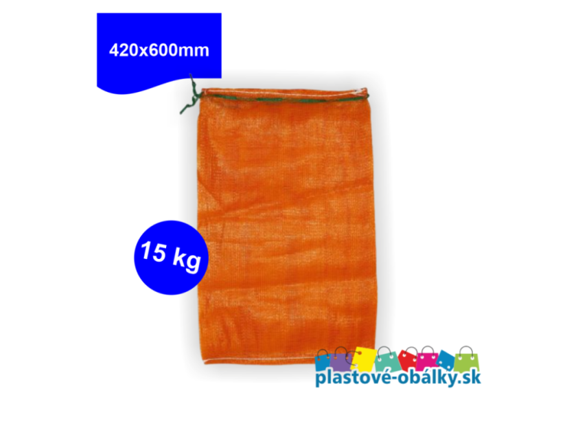 Rašlové sieťové vrecia 42 × 60 cm na 15 kg – oranžová, rozmer 420 × 600 mm