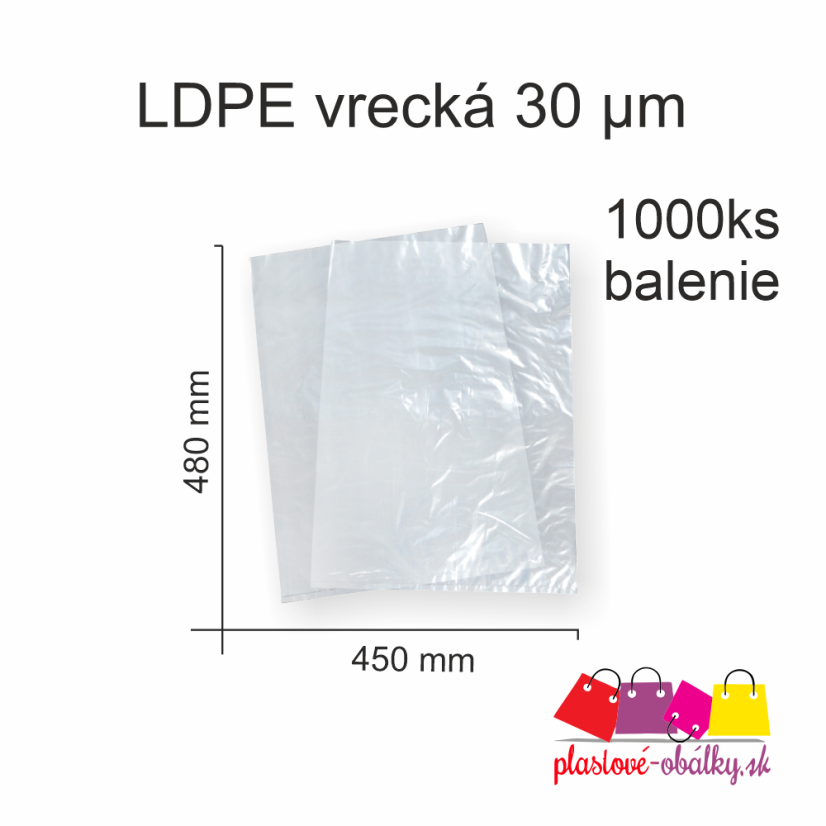 LDPE vrecká 30 µm – rozmer 450 × 480 mm, 1000 ks