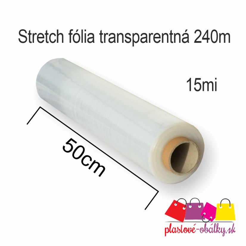 V-Stretch fólia 15 µm transparentná – rozmerový nákres šírky 50 cm