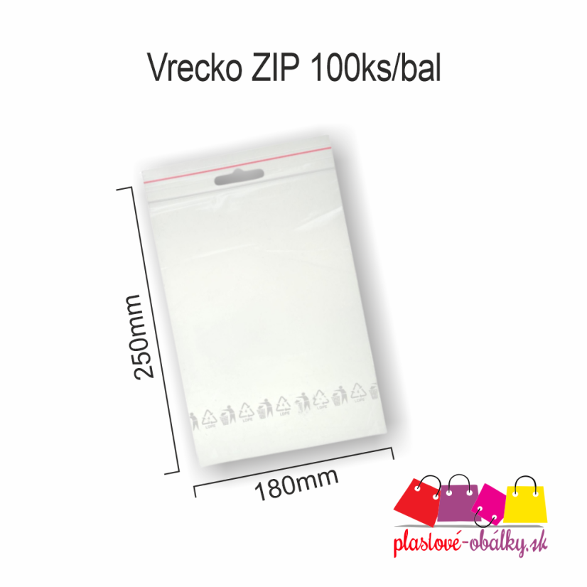 ZIP vrecká rýchlouzatváracie, 100 ks – rozmer 180 × 250 mm