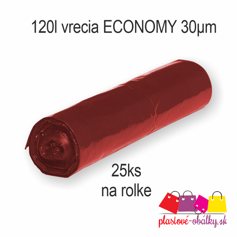 Vrecia na odpad 120 L ECONOMY, 30 µm – červená