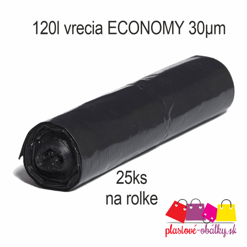 Vrecia na odpad 120 L ECONOMY, 30 µm – čierna