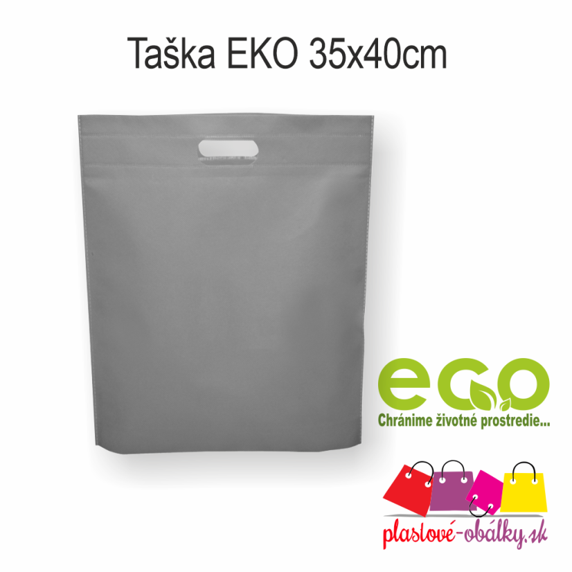 Taška z netkanej textílie 35 × 40 × 8 cm, 80 g/m² – sivá taška s popisom parametrov