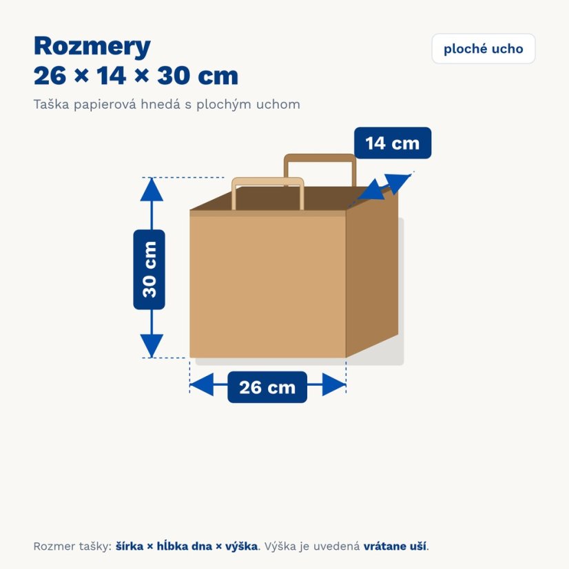 Papierové tašky hnedé s plochým uchom – rozmer 26 × 14 × 30 cm – záber 2