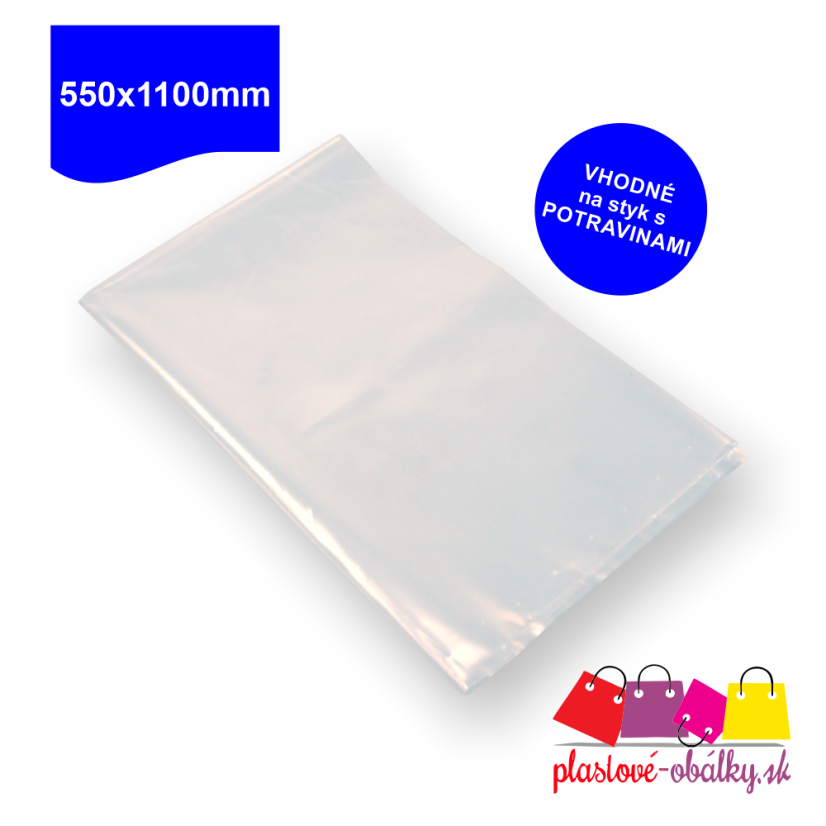 Vrecia 550 × 1100 mm, 100 µm, číre – po kusoch – číre vrecia, vhodné na potraviny