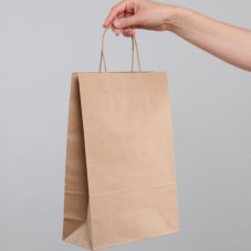 Papierové tašky hnedé s krúteným uchom – z boku Papierové tašky hnedé s krúteným uchom – z boku