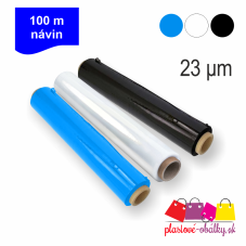 Stretch fólia 23 µm, šírka 25 cm, návin 100 m – modrá, číra a čierna rolka