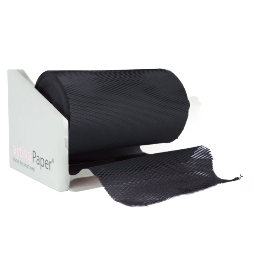 Papierová výplň activaWrap 80 g, čierna – 395 / 500 mm × 250 m – čierna rolka v zásobníku
