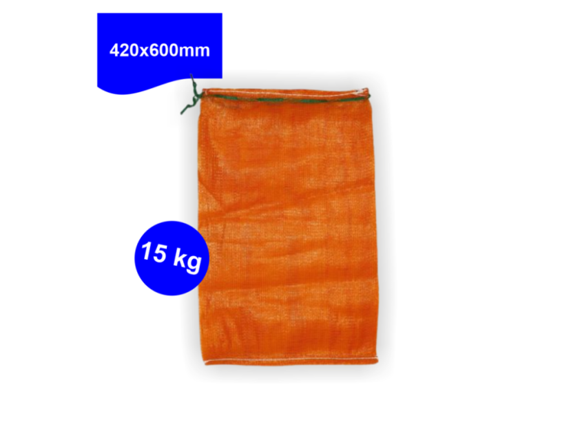 Rašlové sieťové vrecia 42 × 60 cm na 15 kg – oranžová, rozmer 420 × 600 mm – záber 2