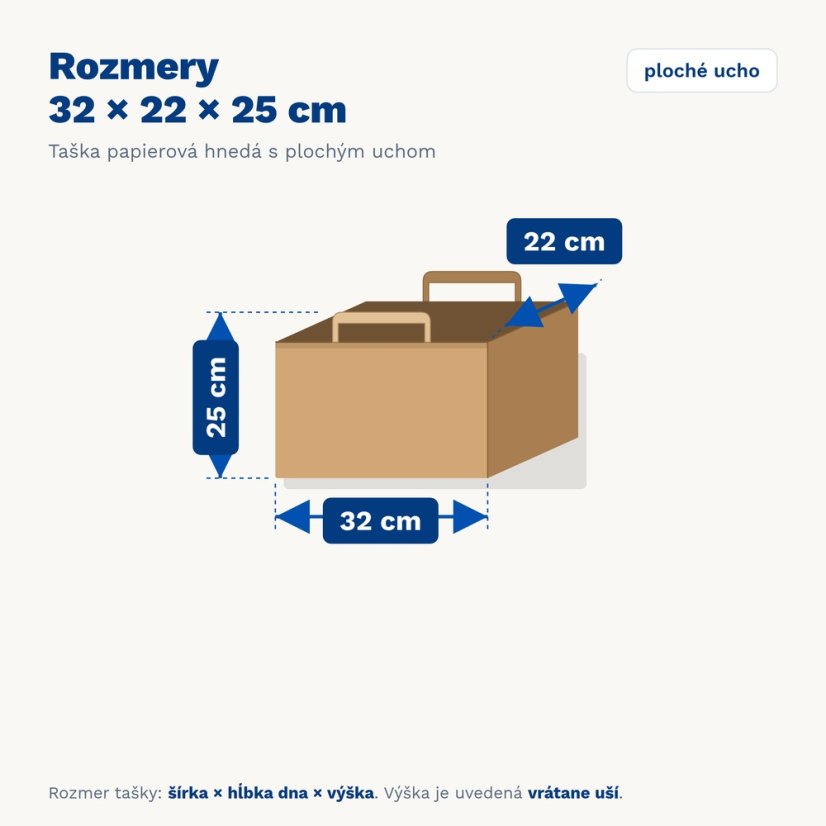 Papierové tašky hnedé s plochým uchom – rozmer 32 × 22 × 25 cm