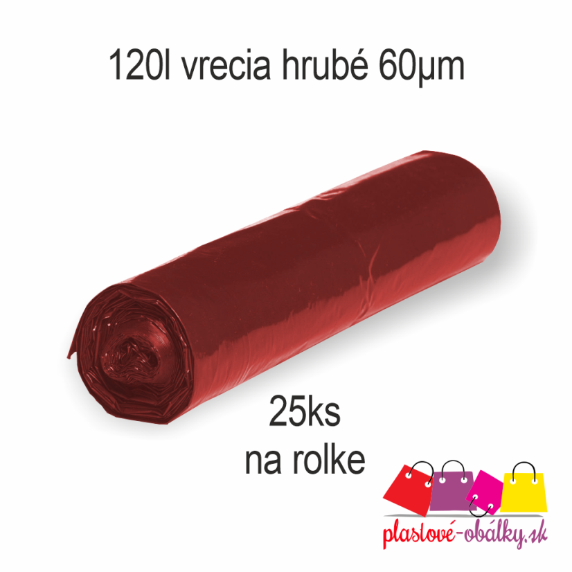 Vrecia na odpad 120 L ŠTANDARD, 60 µm – červená