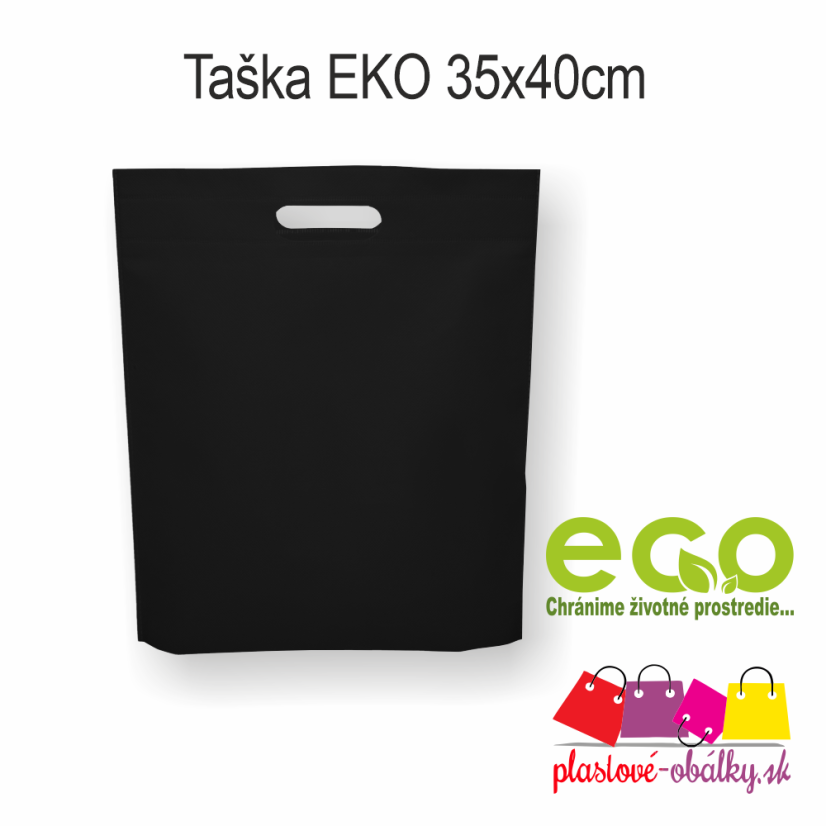 Taška z netkanej textílie 35 × 40 × 8 cm, 80 g/m² – čierna