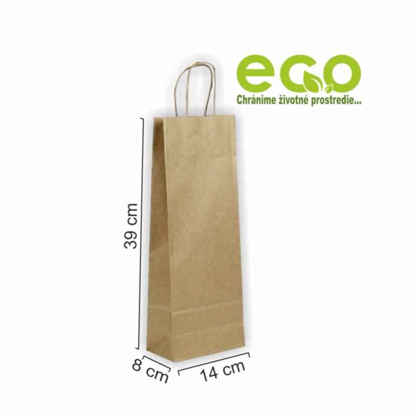 Papierová taška na víno 14 × 8 × 39 cm, hnedá – rozmer 14,8 × 39 mm – záber 2