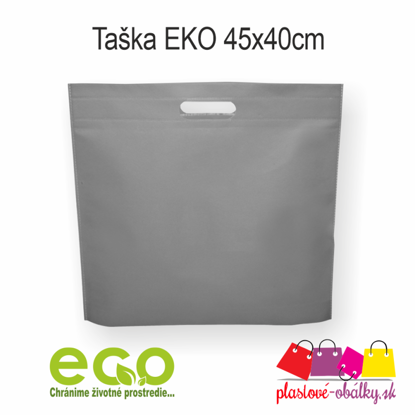 Taška z netkanej textílie 45 × 40 cm, 80 g/m² – sivá taška s popisom parametrov