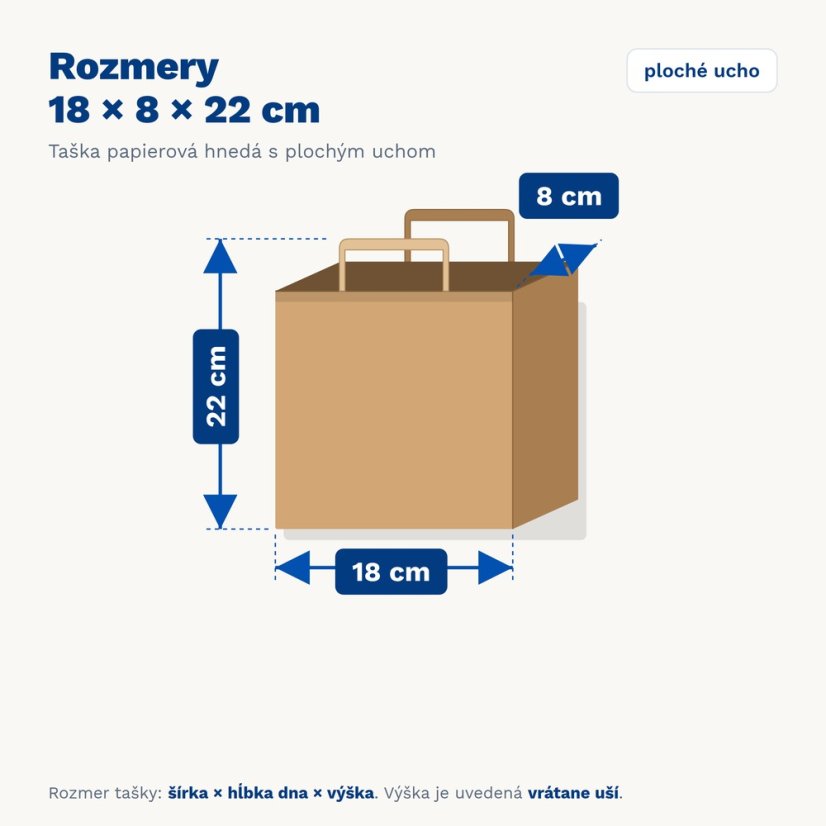 Papierové tašky hnedé s plochým uchom – rozmer 18 × 8 × 22 cm – záber 2