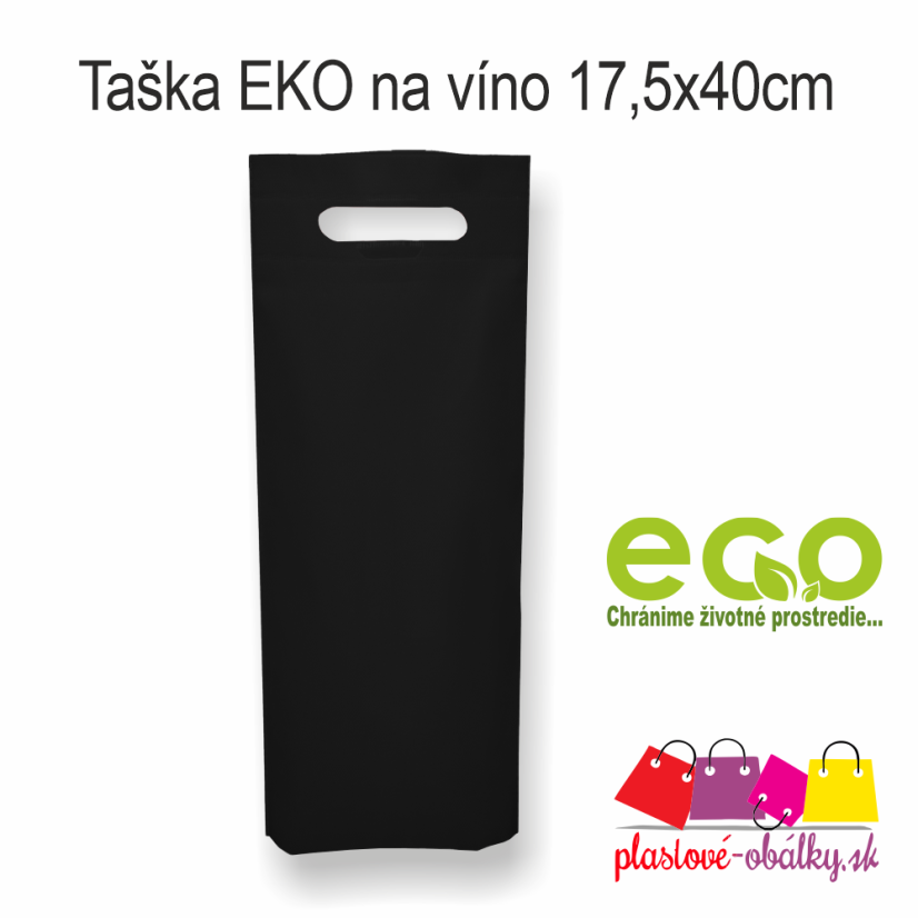 Taška na víno z netkanej textílie 17,5 × 40 × 8 cm – čierna