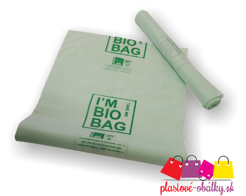 Bio vrecia do koša 10 L, 14 µm, rolka 25 ks – zelené vrecia s potlačou BIO BAG