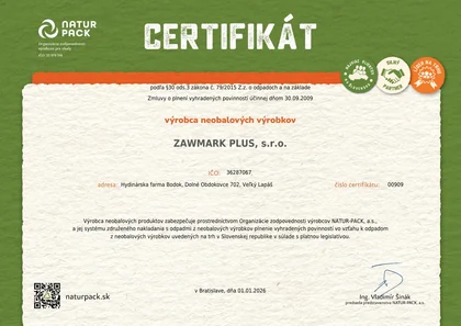 Certifikát NATUR-PACK – výrobca neobalových výrobkov